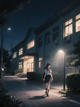 夜の学校…下校する女子生徒