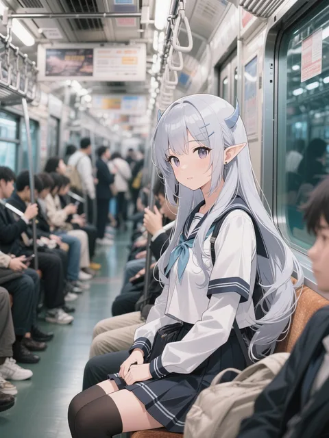 朝の満員電車、リアルな瞬間、日常の雰囲気