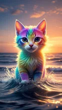 虹色子猫と海