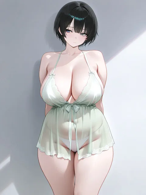 前姿 前向き 立ち姿 腕を後ろで組む 黒髪 ショートヘア…