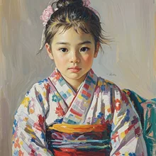 浴衣.着物 A girl returning from cherry blossom viewing花見帰りの少女