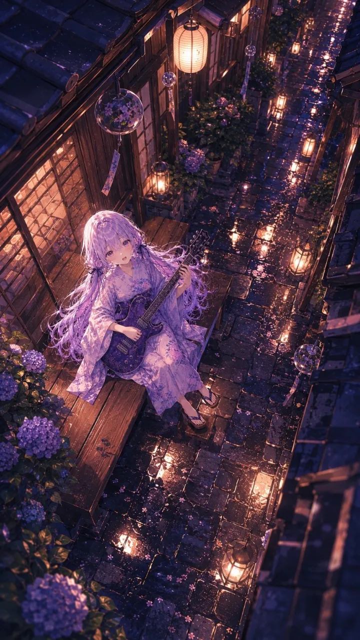 夏の夜×路地×ギター