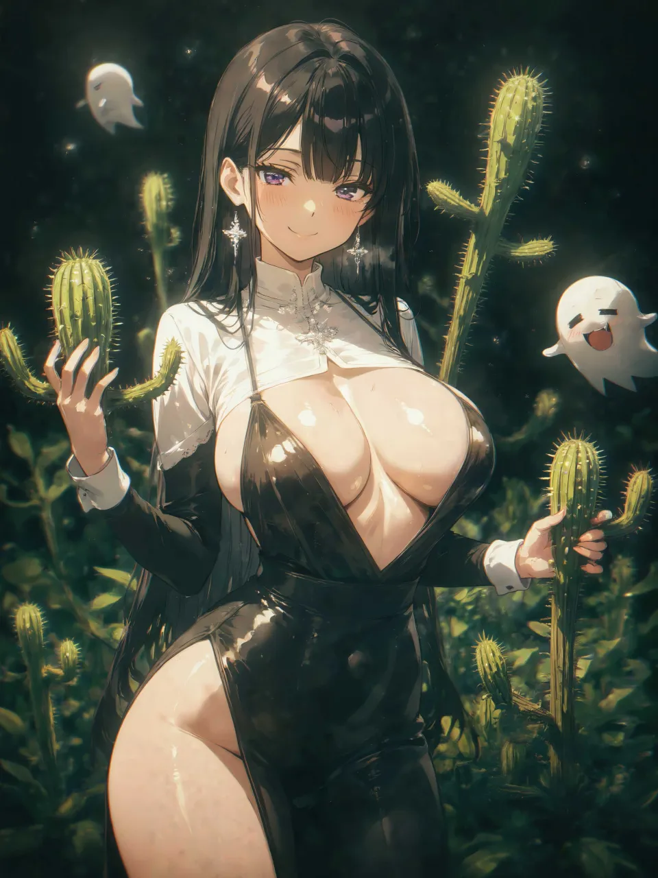 サボテンと黒髪お姉さん