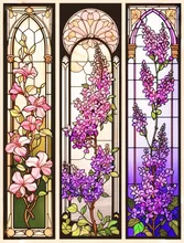 ステンドグラス×藤の花と百合の花