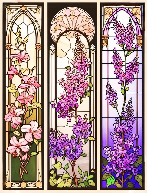 ステンドグラス×藤の花と百合の花