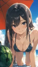 スイカと夏の女性·初夏チャレンジ の投稿作品
