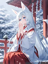 銀髪きつね耳巫女
