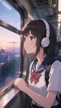 電車に乗る少女