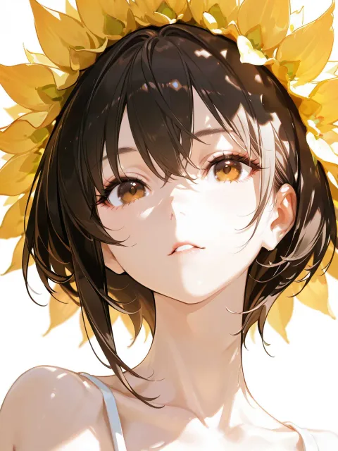 貴方だけを見つめる、向日葵のような女の子、美しい