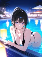 夜のプールもいいよね… — 星々の幻影さんのAIイラスト