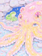 ウツボ？VS巨大ダコ