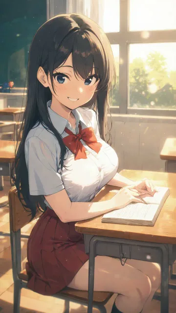 午前中の休み時間、開けた白色シャツの第2ボタン - 笑った顔