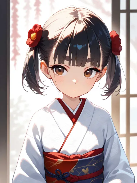 1人の美少女、身長138cm、痩せ型、茶色の瞳 - 鶴の恩返し