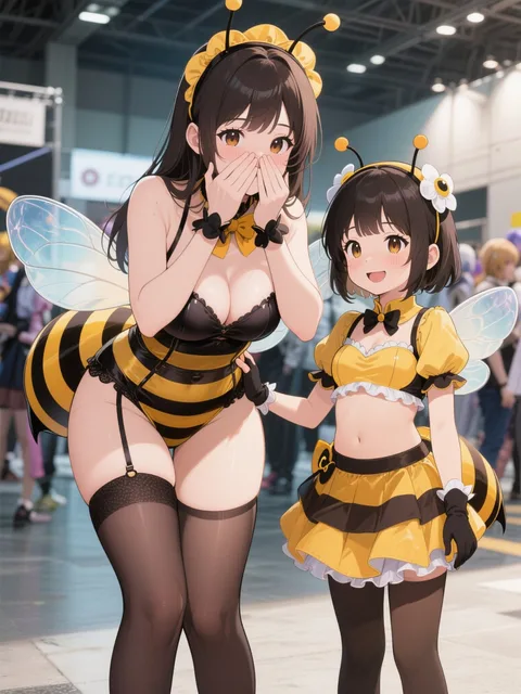 コスプレを照れる姉と楽しむ妹。, 高精度アニメ - 画像生成チャレンジ