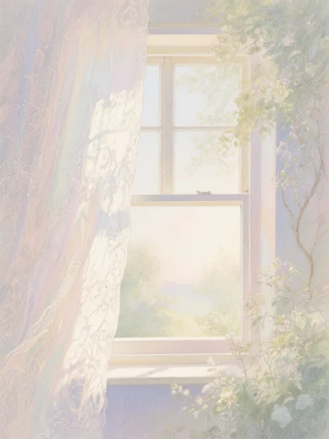 窓を開ける静かな朝 - 画像生成チャレンジ