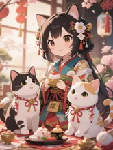 ひな祭りを楽しむネコさん達 — ガムルさんのAIイラスト