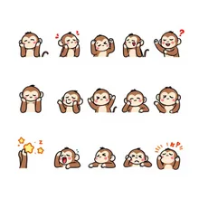 LINEスタンプ16種類、猿、喜、幸福、満足感、快適、アンニュイ、コミカル
