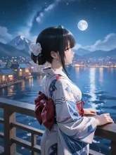 海辺から見る月