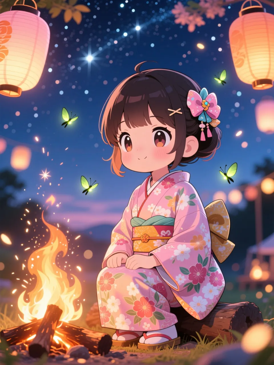 高精度アニメ - 篝火と浴衣美人 / 詩織
