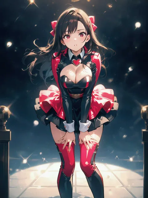 カラフルなヒーロースーツの元気で色っぽい戦隊ヒロインの女性