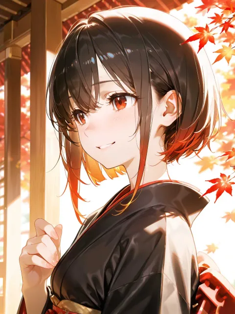 きちんとした服装、色鮮やかな振袖を着た少女、目線の高さから