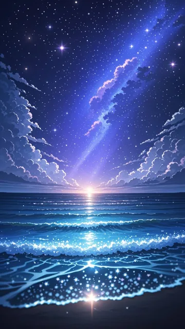 星屑が舞い散る、神秘的で幻想的な海を描き出します、その海は