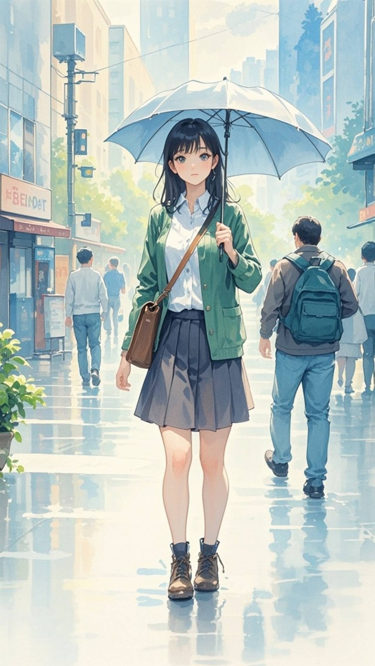 梅雨の中の少女