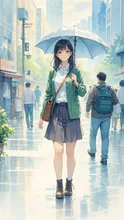 梅雨の中の少女