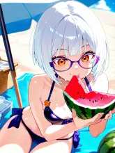 スイカと夏の女性·初夏チャレンジ の投稿作品