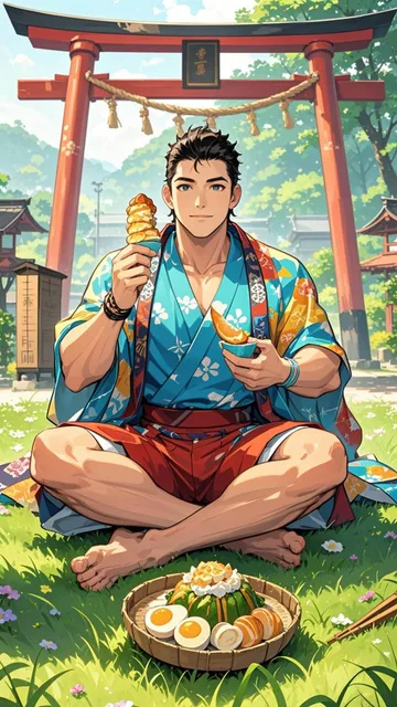 夏の筋肉質な男性