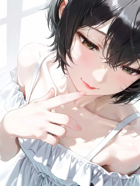 1girl、solo、black hair - 真っ赤な口紅