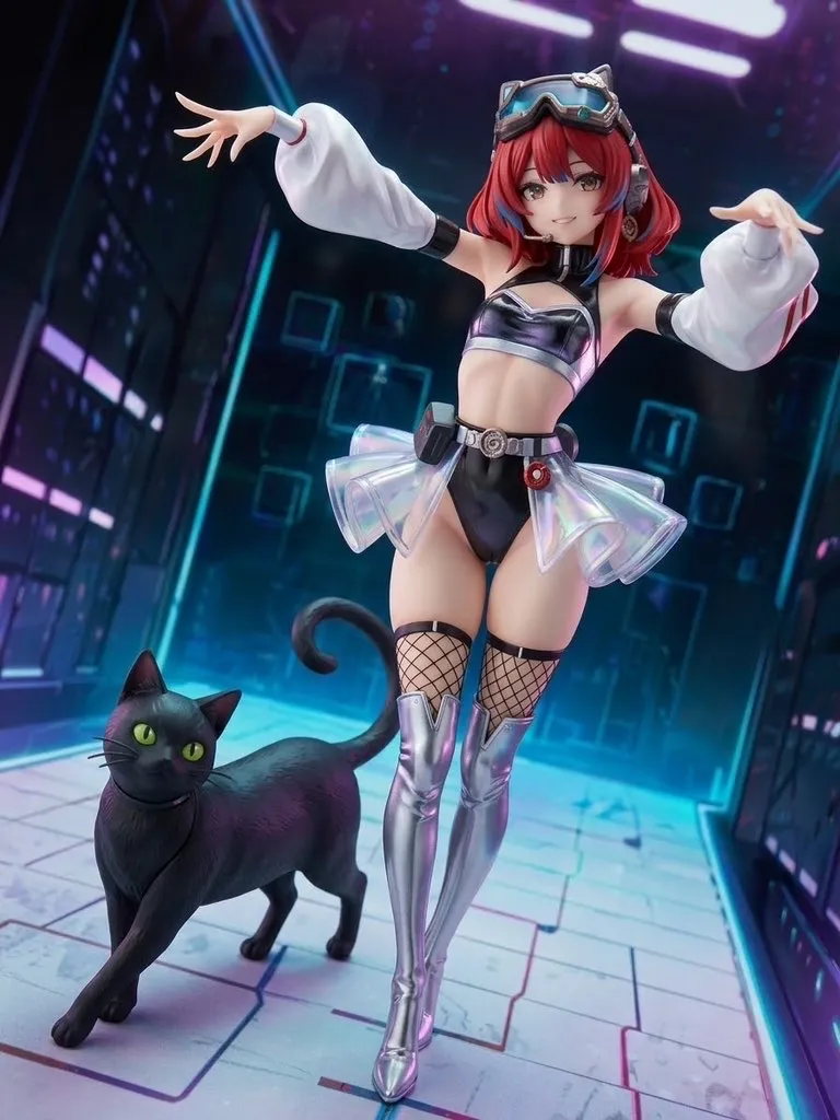 サイバーなeスポーツ会場にやってきた…パンク娘と黒ニャンコ…フィギュア…赤 — たくりんさんのAIイラスト