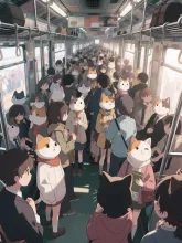 猫世界の満員電車