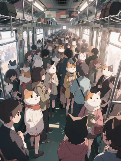 猫世界の満員電車