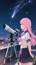 ピンク髪娘💕天文部で流星群観察❤️