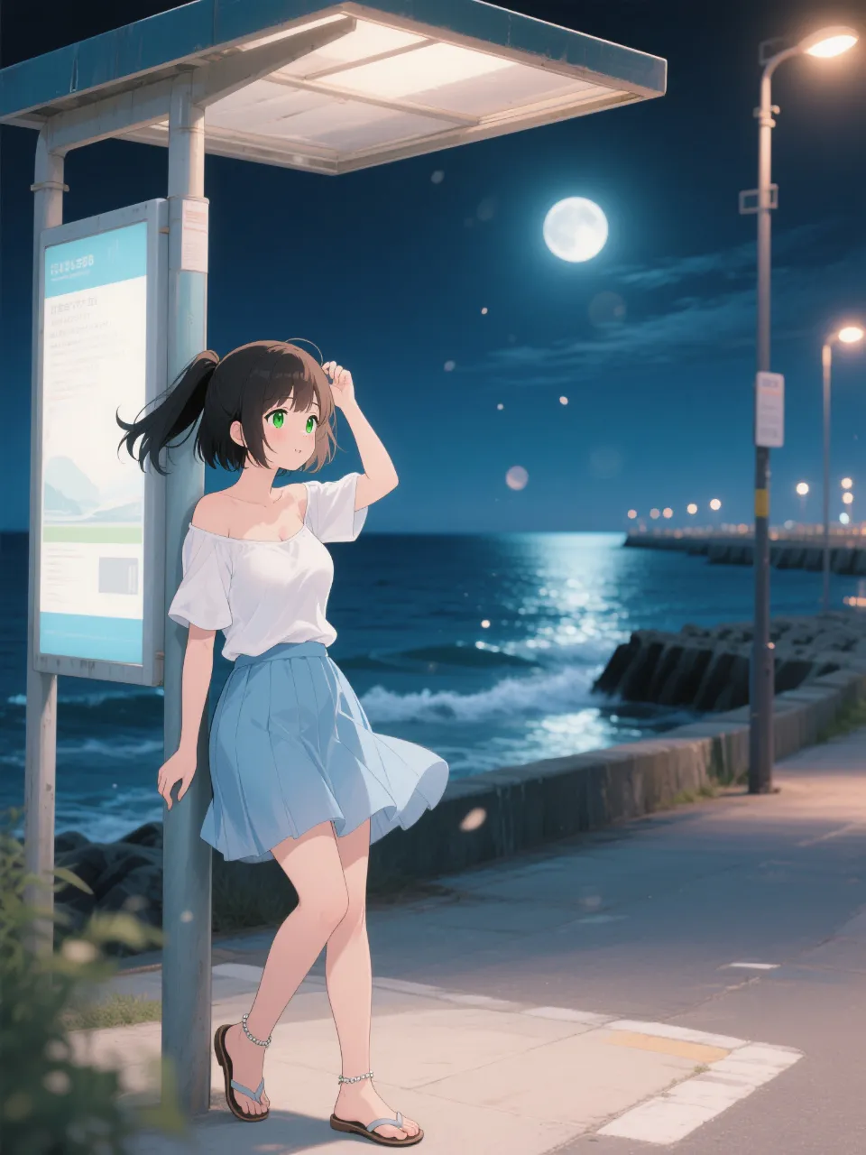 バス停の稚奈。
