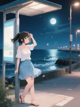 バス停の稚奈。