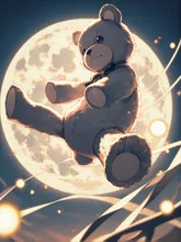 月夜にテディベアが舞う
