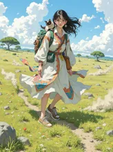 旅する彼女【アフリカ　サバンナ】 — ロシロシさんのAIイラスト