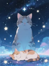 母猫の夢を見る子猫