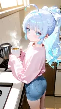 大きめニットとマグカップ水色ちゃん