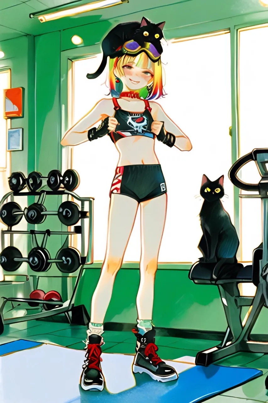 スポーツジムにやってきた…パンク娘と黒ニャンコ…黄