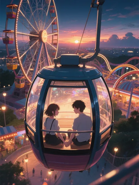 夕暮れの遊園地
