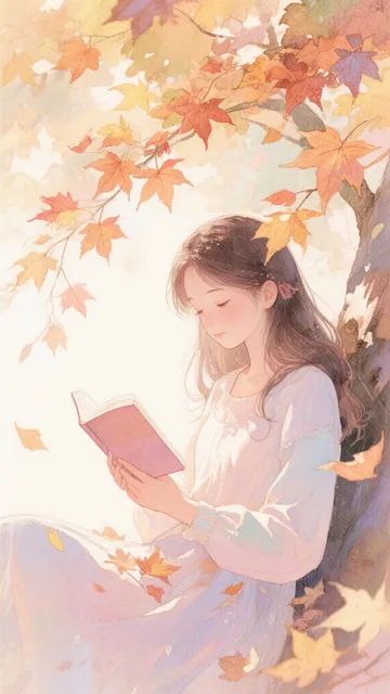紅葉の下で女の子が読書をする午後 - 画像生成チャレンジ