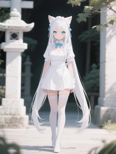1girl、white hair、long hair