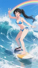 虹とサーファーの美少女