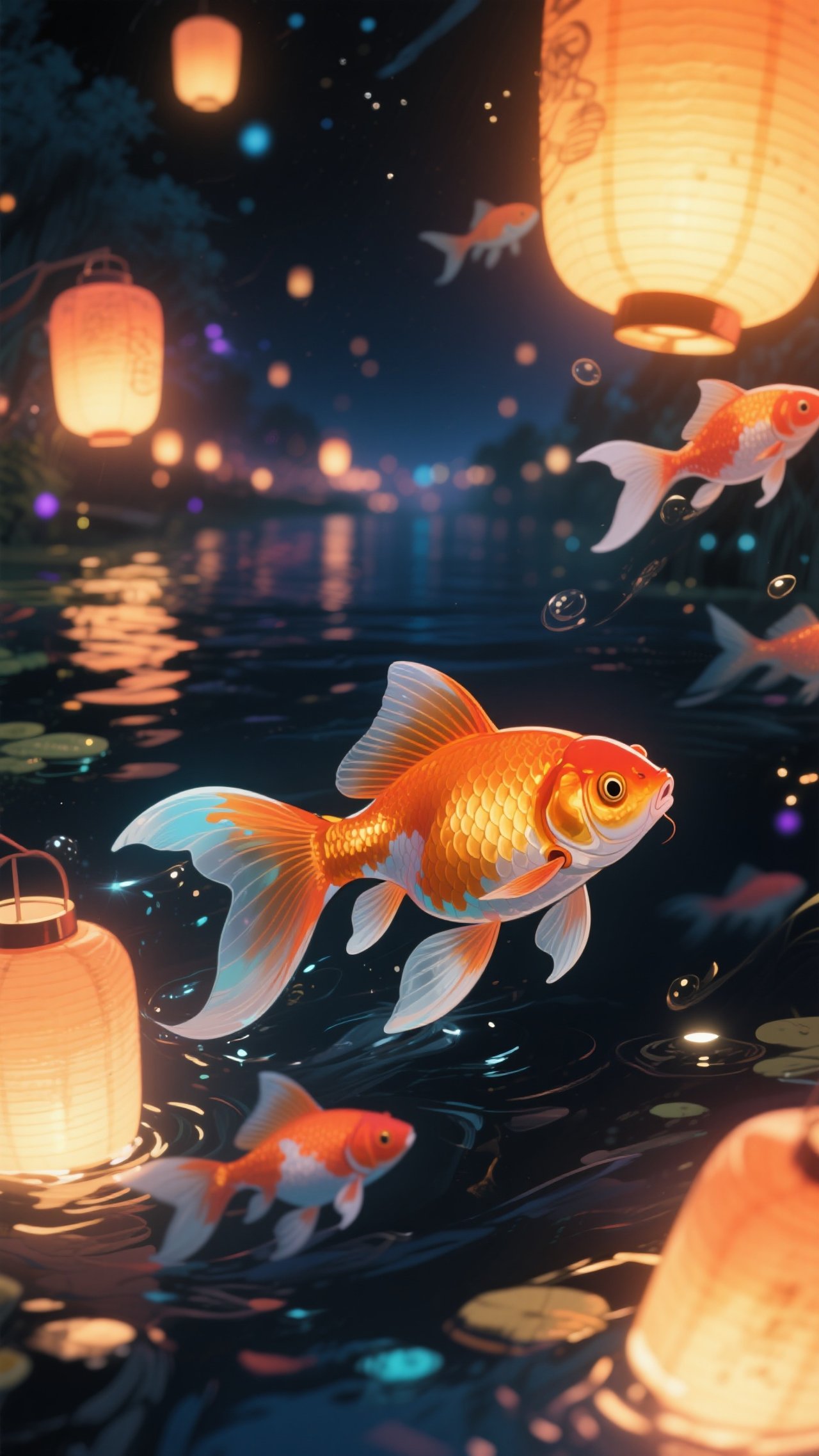 幻想夜景 遊泳金魚
