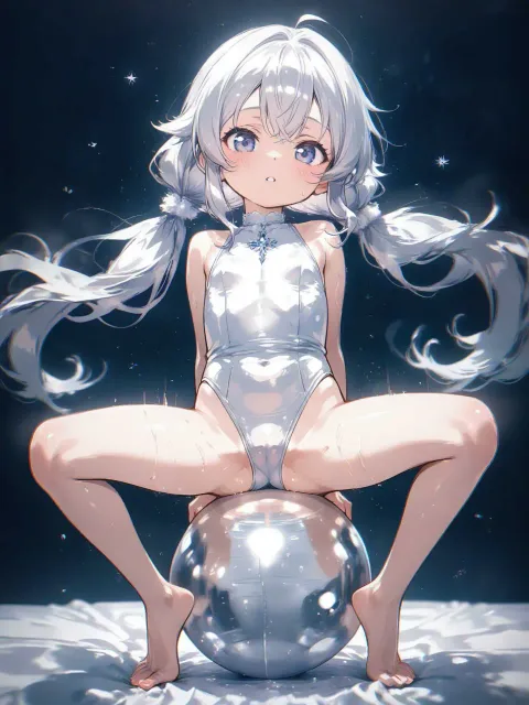 白いレオタード、白い透明のバランスボール、気持ちいい - 白い服