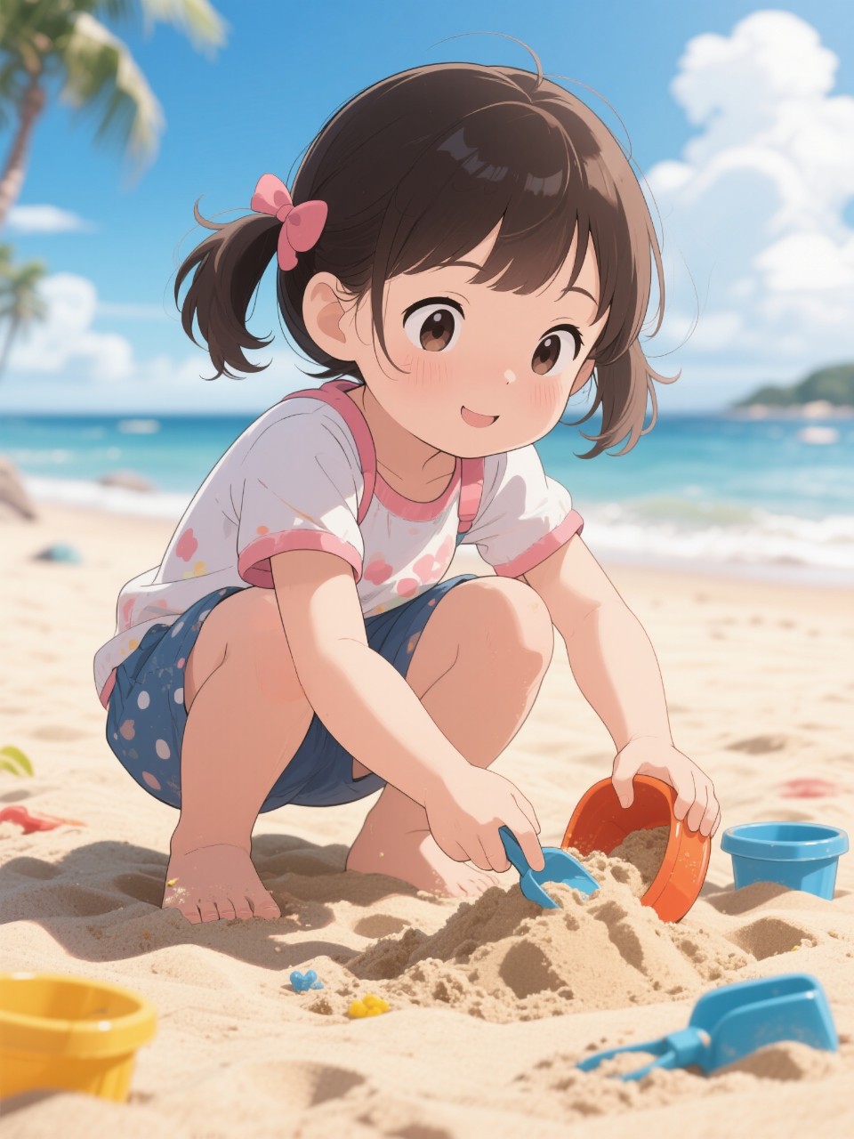 海岸で砂遊び