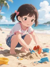 海岸で砂遊び